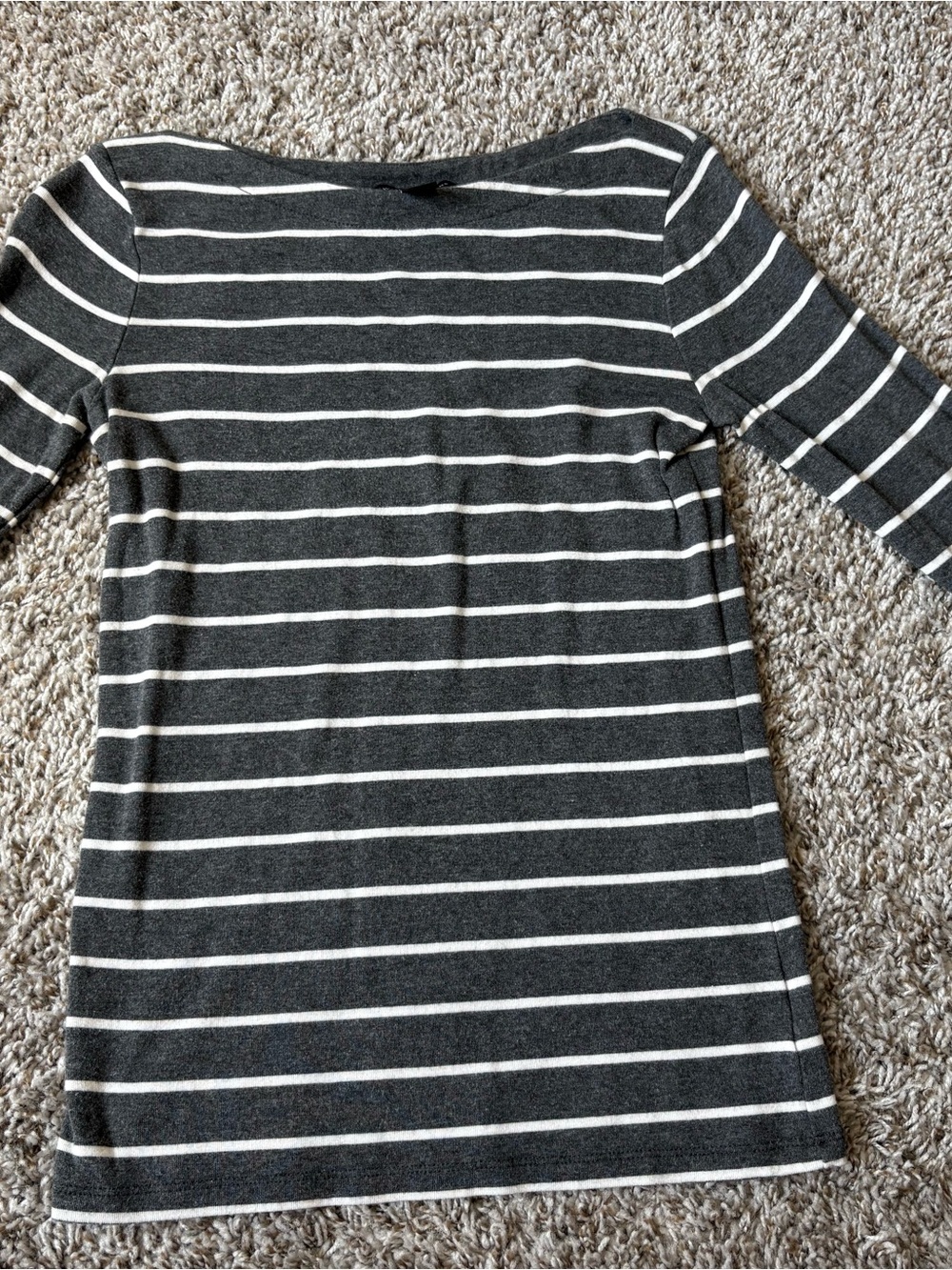 Willi Smith Charcoal & White Striped Long Sleeve Boatneck Top